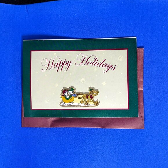 Disney "Happy Holidays" Greeting Card + Mickey & Minnie Mouse - Pluto Pin - Picture 1 of 3